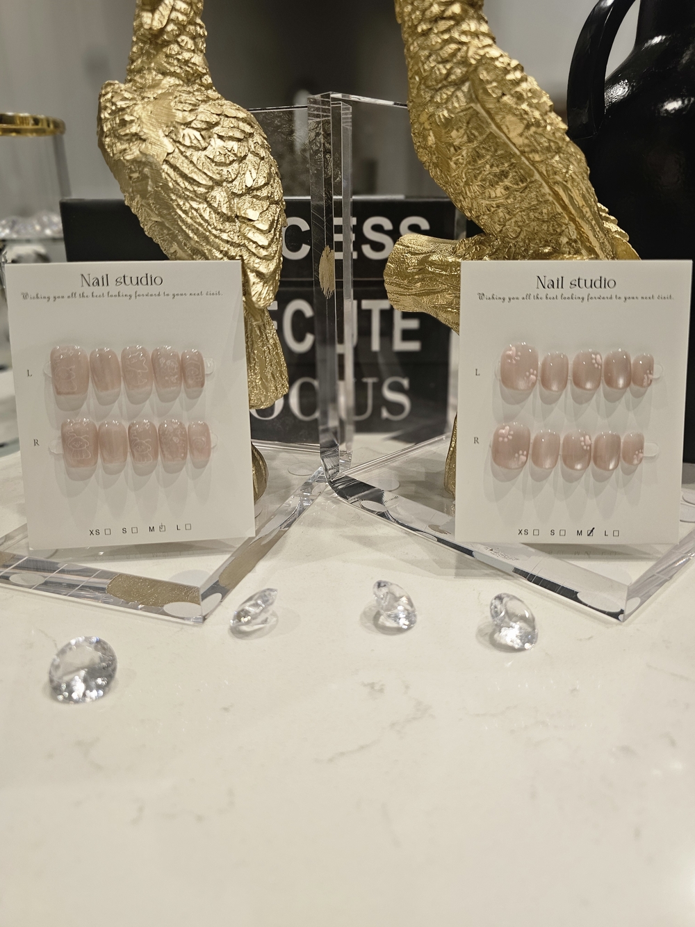 Nude Pink Press-On Nails – Elegant Short Set w/Doggie Paws & Doggie Faces
